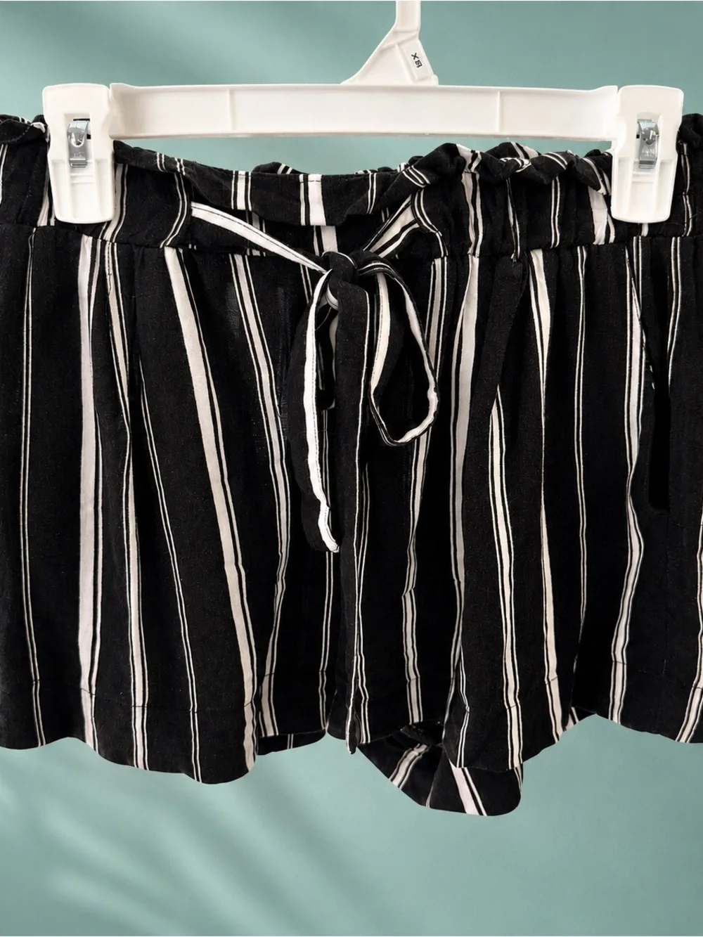 Black and White Striped Tie-Waist Women's Shorts